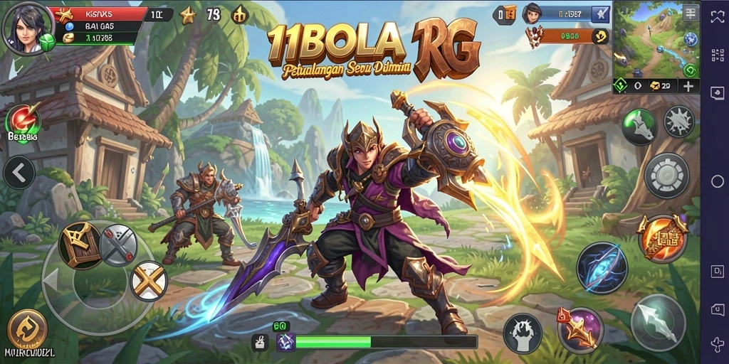 Screenshot gameplay 11BOLA menampilkan pertarungan epik dan lingkungan yang memukau.