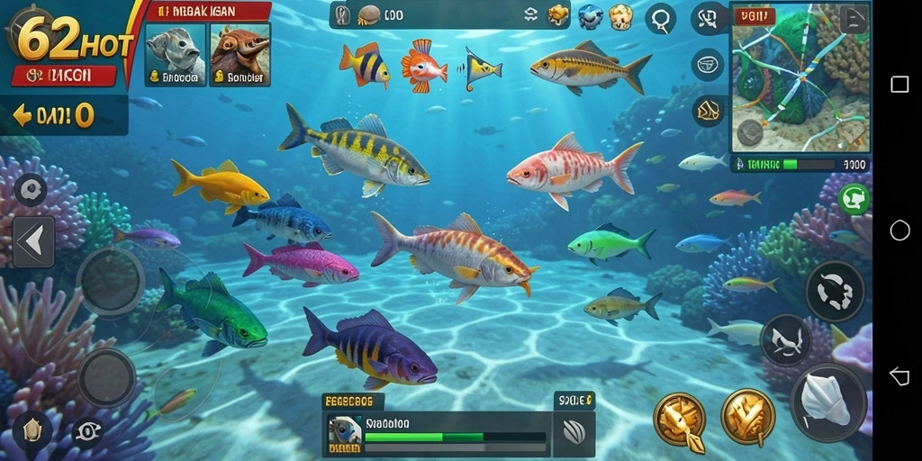 Screenshot gameplay 62HOT menunjukkan aksi menarik di dalam permainan Tembak Ikan.
