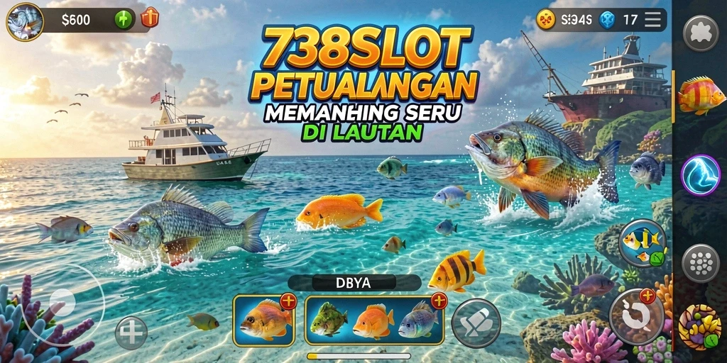 Screenshot dari gameplay menarik di 738SLOT menunjukkan aksi memancing.