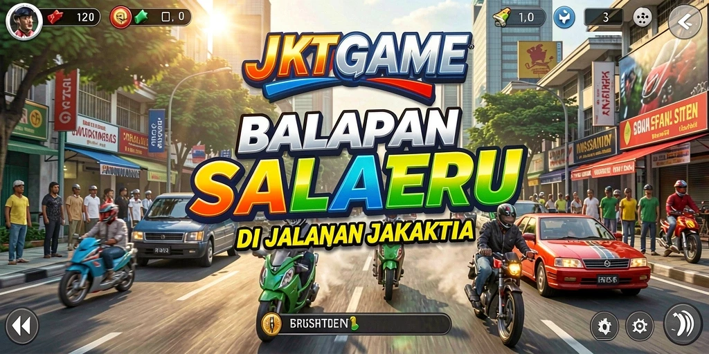 Tangkapan layar dari gameplay balapan yang penuh aksi di JKTGAME.