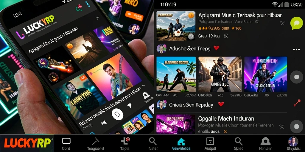 Screenshot LUCKYRP menunjukkan antarmuka menarik dengan pilihan lagu.