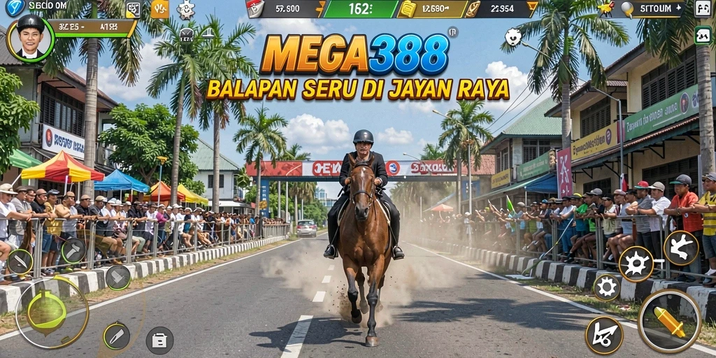 Tangkapan layar gameplay MEGA388 menampilkan aksi balapan yang mendebarkan.