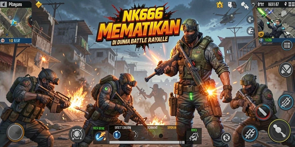 Screenshot gameplay NK666 menampilkan aksi pertempuran mendebarkan di arena Battle Royale.