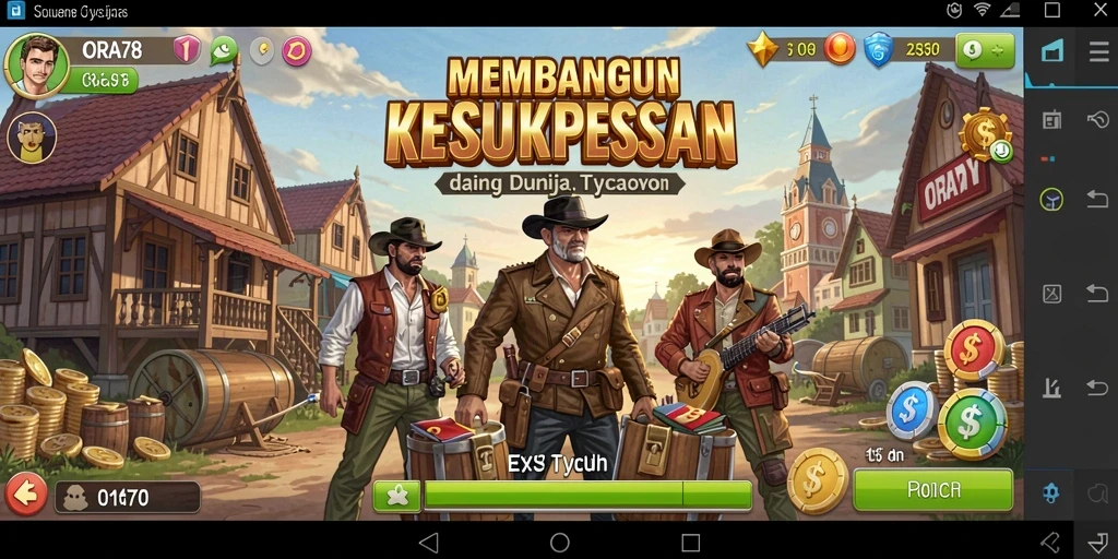 Screenshot gameplay Tycoon yang menunjukkan aktivitas bisnis yang dinamis.