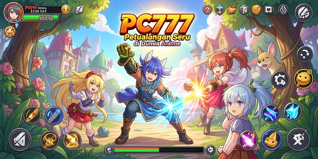 Tampilan battle seru dalam game PC777 dengan karakter Anime.