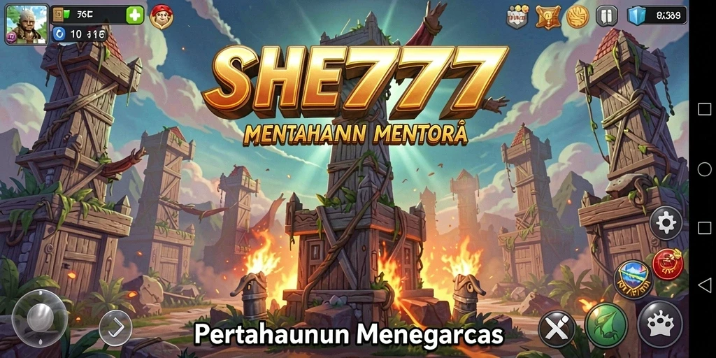 Tampilan menarik dari gameplay Tower Defense yang menegangkan di SHE777.